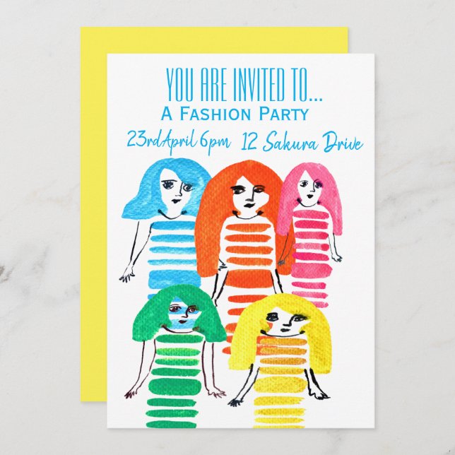 Mode pige mode födelsedagsfest inbjudningar (Fram/baksida)