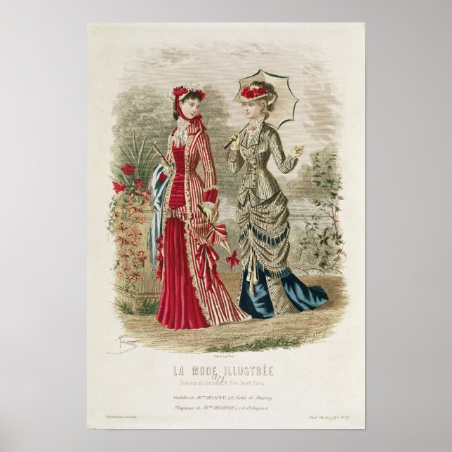 Mode-platta som visar hattar och klänningar poster (Framsidan)