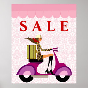 Mode Poster Sale Scooter Woman Rosa