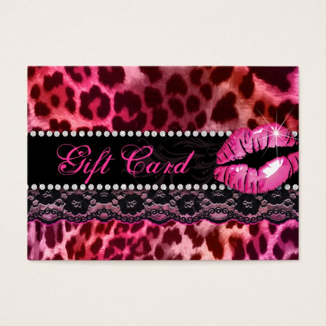 Mode-presentkort Snöre Läppar Leopard Rosa Red Visitkort (Framsidan)