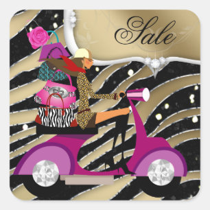 Mode Purse Jewelry Zebra Scooter Girl Black Fyrkantigt Klistermärke