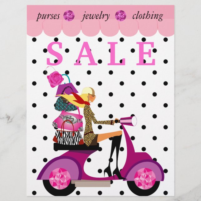 Mode Retro Scooter Woman Purse Handbag-punkter Reklamblad (Framsidan)