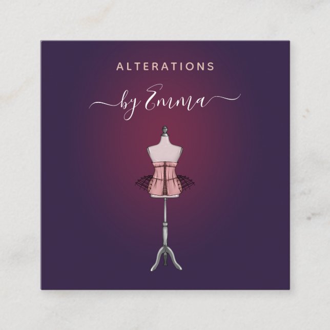 Mode Ro Guld Mannequin Burgundy Seamstress Fyrkantigt Visitkort (Framsida)