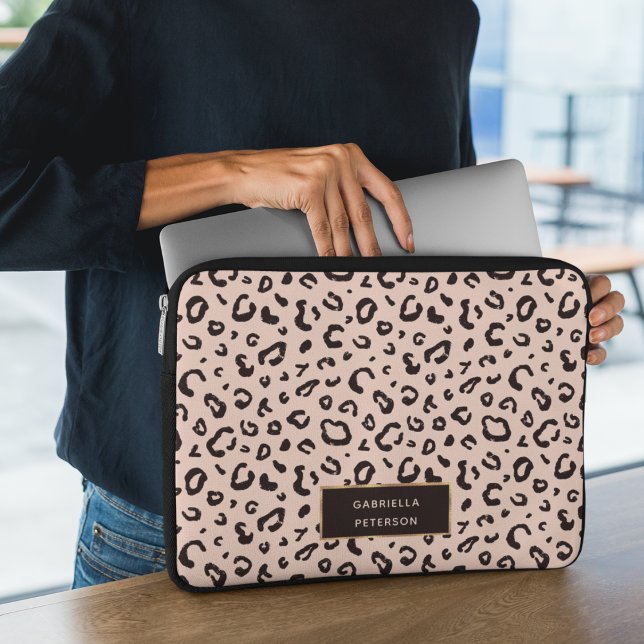 Mode Rosa Leopard Skriv ut Monogram Laptop Fodral (Skapare uppladdad)