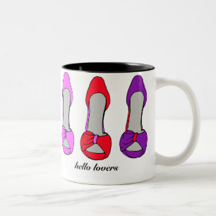 Mode Rosa Lila Stiletto Heels Red Shoe Älskare Två-Tonad Mugg