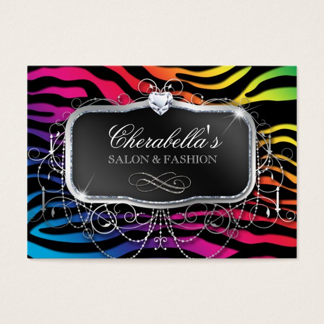 Mode Salon Modern Zebra Glitter Rainbow Visitkort (Framsidan)