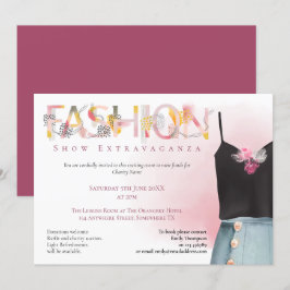 Mode Show Event Arty Typography Raspberry Rosa Inbjudningar