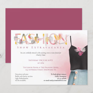 Mode Show Event Arty Typography Raspberry Rosa Inbjudningar