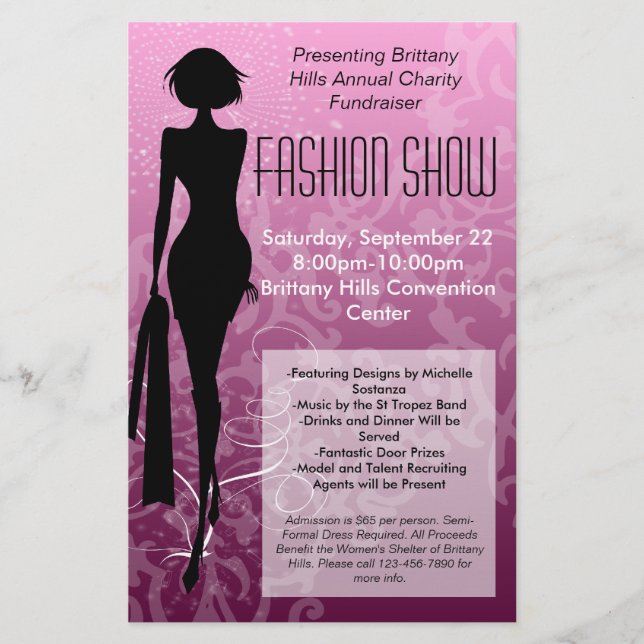 Mode Show Flyer, Rosa Silhouette Swirl Flygblad (Framsidan)