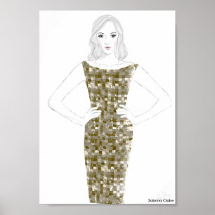 Mode Sketch - Guld Dress Poster