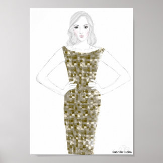 Mode Sketch - Guld Dress Poster