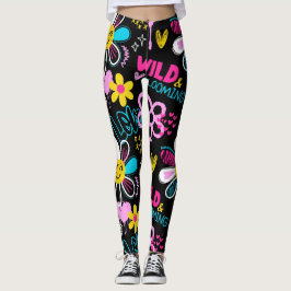 Mode Smiley Blomma Graffiti Mönster Leggings