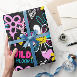 Mode Smiley Blomma Graffiti Mönster Presentpapper