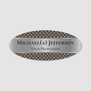 Mode Stil Mörk Brown Polka Dot & Luxury Silver Namnbricka