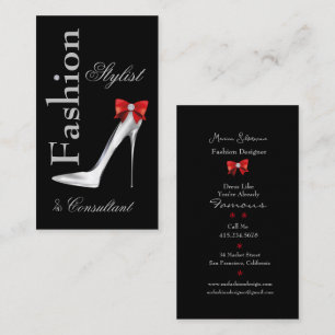 Mode Stylist Silver Stiletto med Red Bow Bow Visitkort