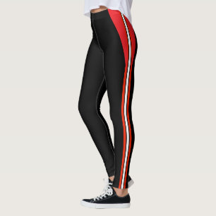Mode Svart med röd-vit-randig Leggings