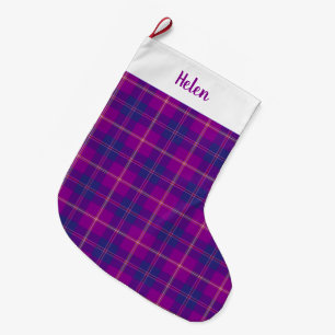 Mode Tartan Play Lila Blue Red Guld Stor Julstrumpa