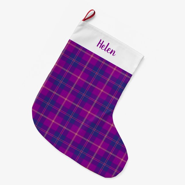 Mode Tartan Play Lila Blue Red Guld Stor Julstrumpa (Framsidan (Hängande))