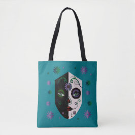 Mode Teal Girl Skull Ansikte Tote Purse eller Bag Tygkasse