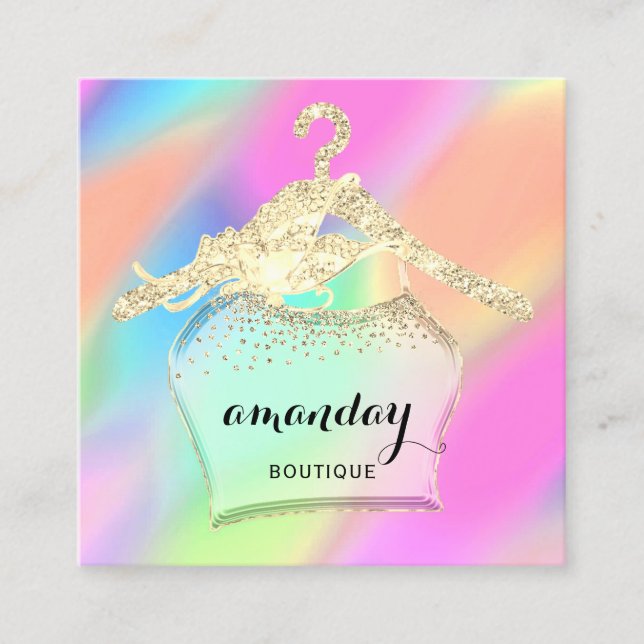 Mode Trasa Hanger Dress Boutique Holograph QR Fyrkantigt Visitkort (Framsida)