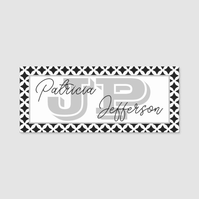 Mode Trend Black and White Mesh Gräns Monogram Namnbricka (Framsida)