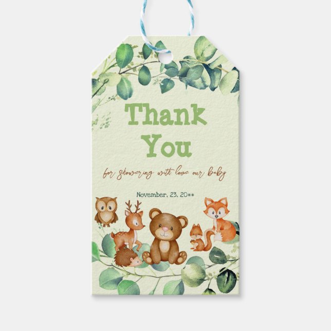 Mode Woodland Animals Greenery Eucalyptus Favor Presentetikett (Framsidan)