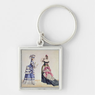 Modedesigner för kvinnor från 1860'sna fyrkantig silverfärgad nyckelring