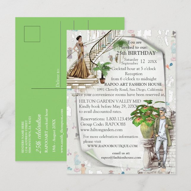 Modedesignern  meddelande vykort (Fram/baksida)