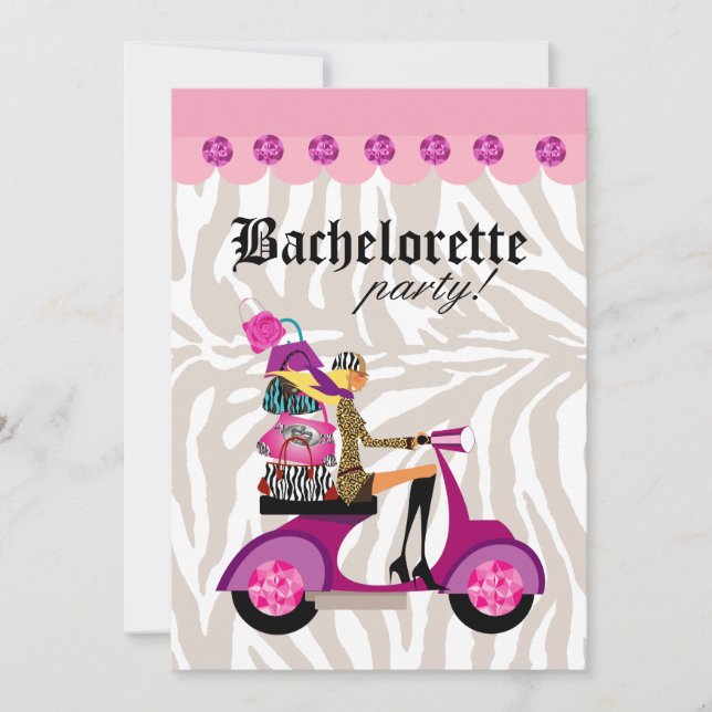 Modefest Invitation Motorcykel Kvinna Zebra Blond Inbjudningar (Framsida)
