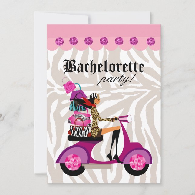Modefest Invitation Scooter Kvinna Zebra Svart Inbjudningar (Framsida)