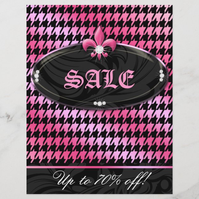 Modefest Party Houndstooth Fleur de lis Rosa Vår Reklamblad (Framsidan)