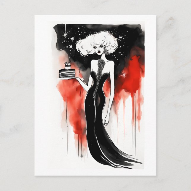 Modefirande. Vacker kvinna med tårta Vykort (Framsida)