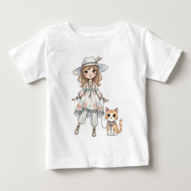 Modeflickan som promenerar med sin katt t shirt (Framsida)
