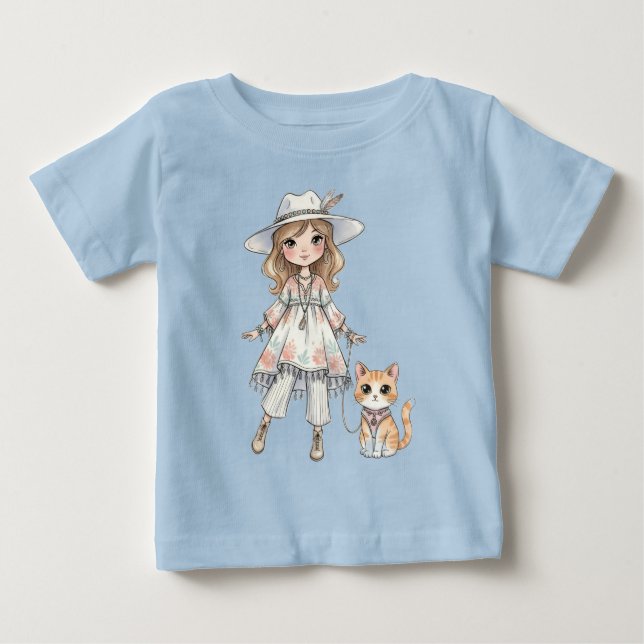 Modeflickan som promenerar med sin katt t shirt (Framsida)