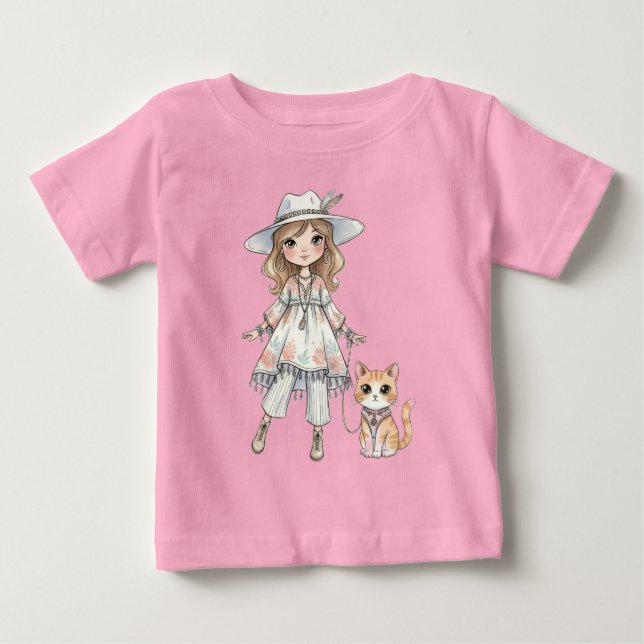 Modeflickan som promenerar med sin katt t shirt (Framsida)