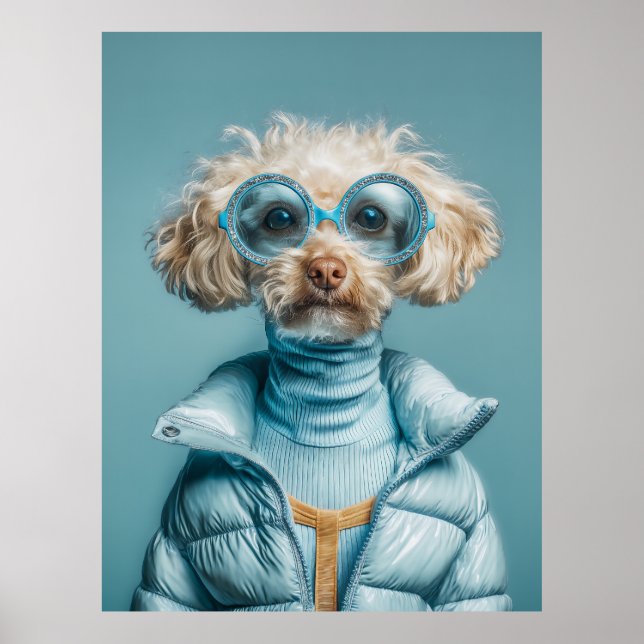 Modehund i blå dräkt poster (Framsidan)