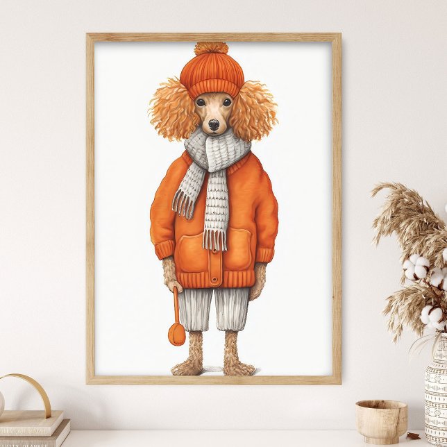 Modehunden Poodle tryck, Rolig Hund Dekor, Orange Poster (Skapare uppladdad)