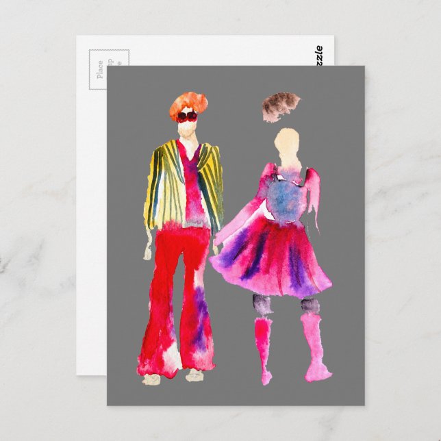 Modeillustration akvarell boho vykort (Fram/baksida)