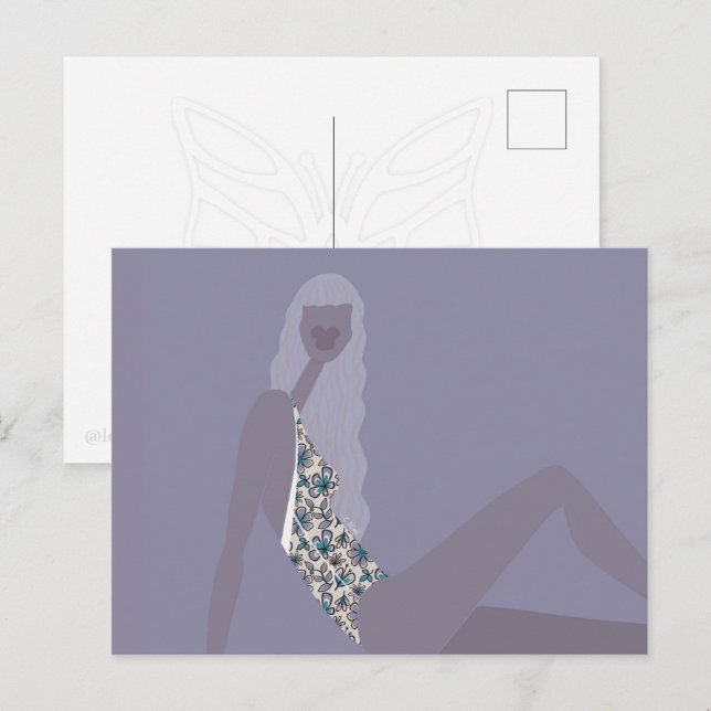Modeillustration Chic kvinna Lila Modern konst Vykort (Fram/baksida)