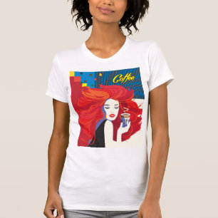 Modekvinna med kaffekoppen t shirt