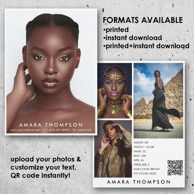 Model Actor Modeling Comp Card 4 Photo QR Code Inbjudningar (Model Actor Modeling Comp Card 4 Photo QR Code)