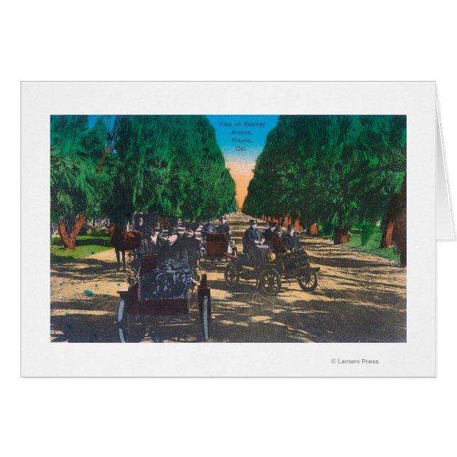 Model-T Fords on Kearney AvenueFresno, CA Hälsningskort (Framsidan Horizontal)