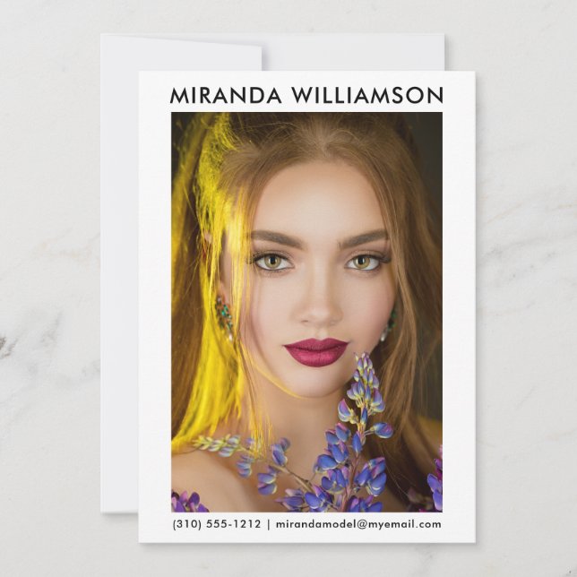 Modell Actor 1 Photo Comp Card 5x7 White Inbjudningar (Framsida)