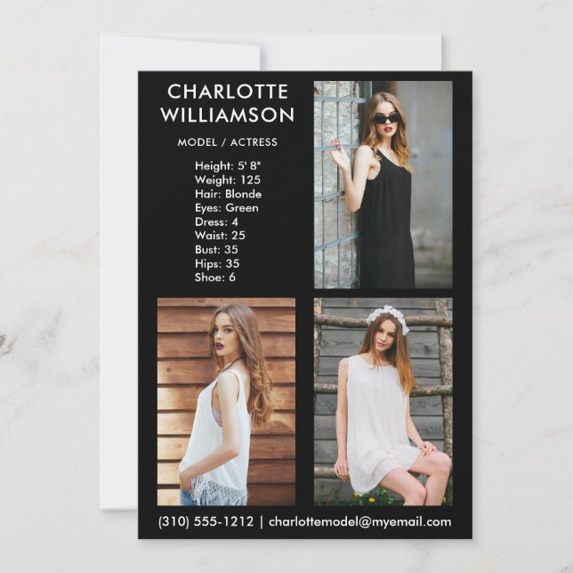 Modell Actor 3 Photo Comp Card 5x7 B Inbjudningar (Framsida)