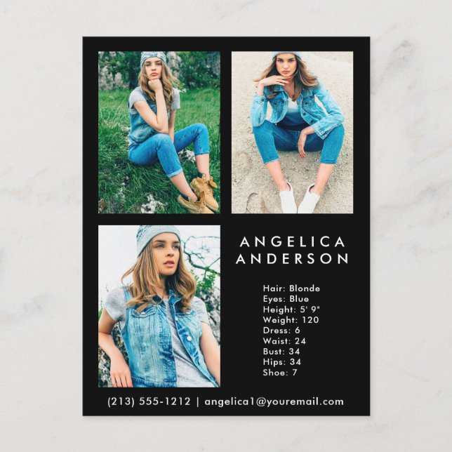 Modell Actor 3 Photo Comp Card - BK-vykort Vykort (Framsida)