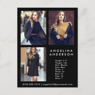 Modell Actor 3 Photo Comp Card Blk - vykort