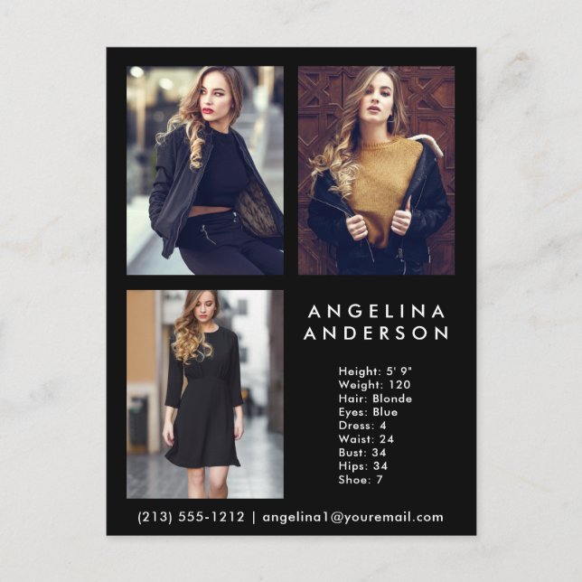 Modell Actor 3 Photo Comp Card Blk - vykort (Framsida)