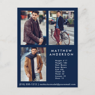 Modell Actor 3 Photo Comp Card Blue - vykort