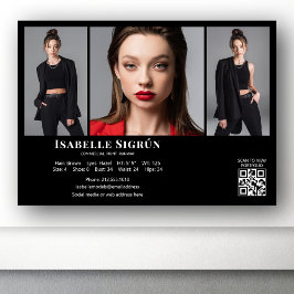 Modell Actor 3 Photo Comp Card-mall 5x7 svart Inbjudningar