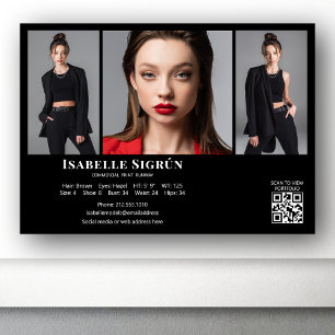 Modell Actor 3 Photo Comp Card-mall 5x7 svart Inbjudningar